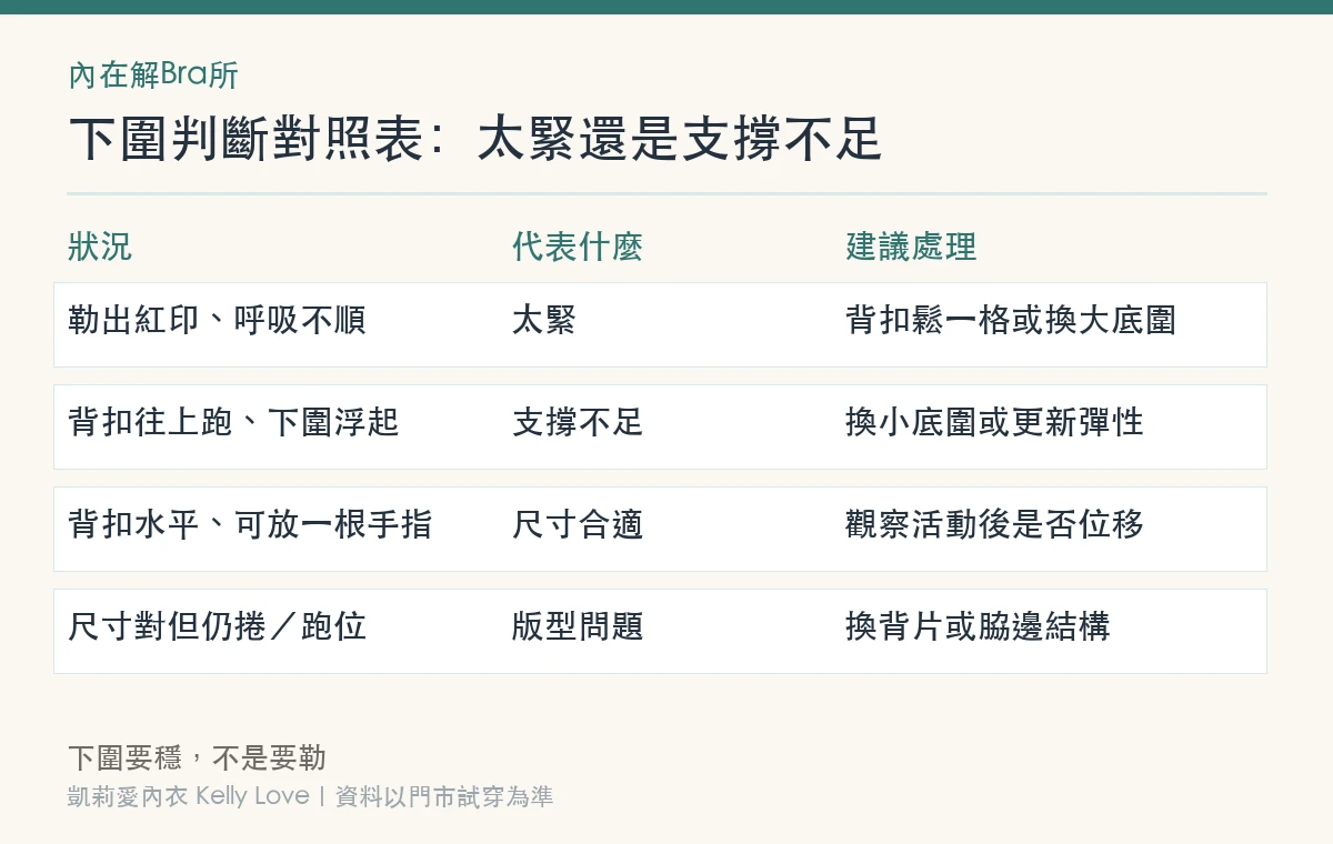 下圍判斷對照表：太緊還是支撐不足